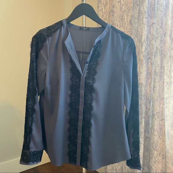 Ann Taylor PETITE Lace Trim Blouse - Picture 2 of 7